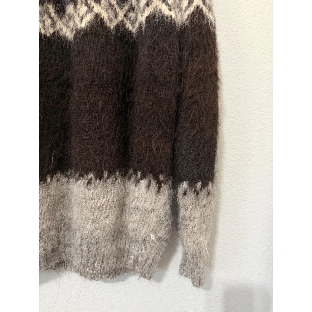 Vintage 90s Rev Wear 100% Alpaca Wool Fair Isle Sweater M Men Brown Blue Bolivia